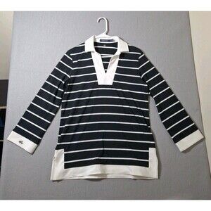 Polo Golf Ralph Lauren Tunic Top Womens Medium Performance B lack White Stripes